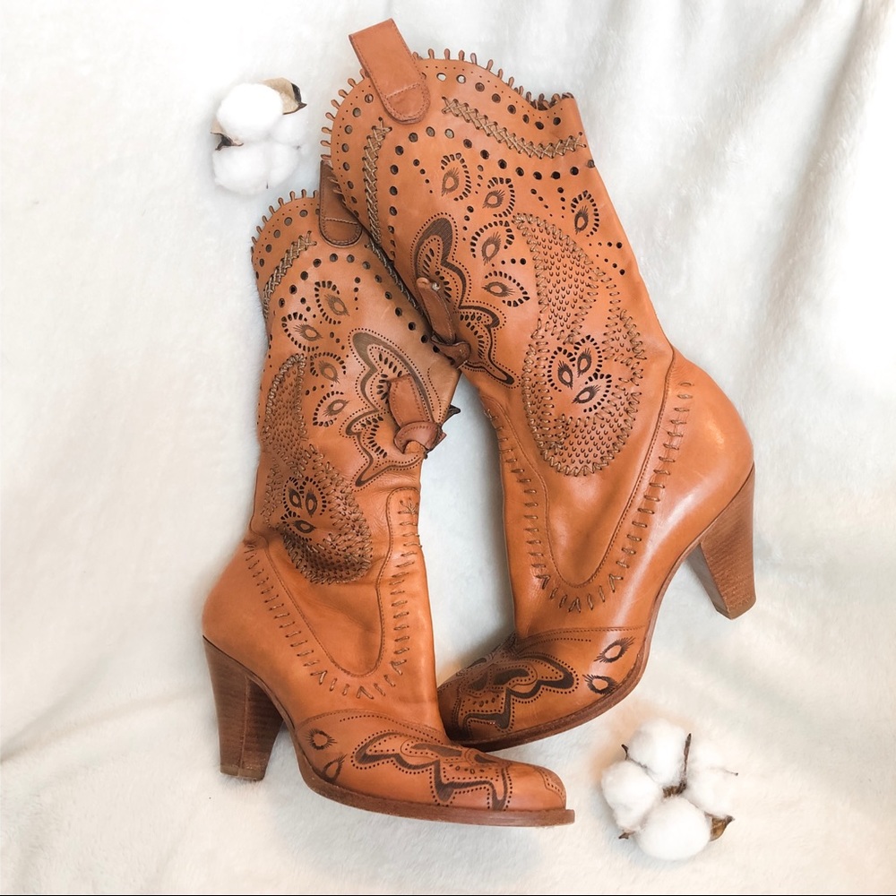 Vince Camuto Cognac Leather Butterfly Boots